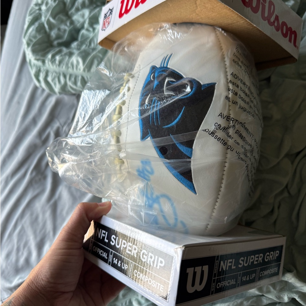 Wilson White NFL Super Grip Football with Blue Panther Logo